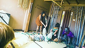 Bondage Sesion With Two Girls And Two Rigger - Tattoo Dreadlocks Shibari