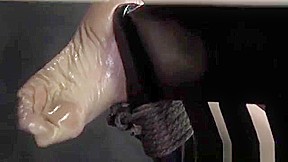 Bonded blonde slut gets bastinado treatment