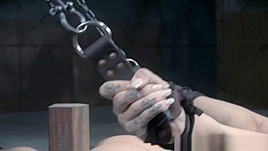 Bound bdsm sub chained and toyed by maledom