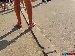 Breathtaking redhead upskirt beauty