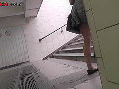 Brunette accidently participates in sexy upskirts