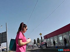Brunette girl in black panties caught on upskirt cam
