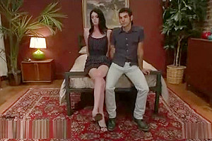 Brunette slim tranny ties up and fucks guy