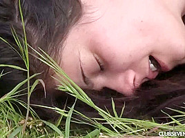 Brunette teen 18+ babe gets fucked outdoors