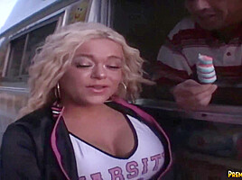 Busty Crista licking popsicle and Fucking in Van