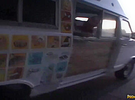 Busty Crista licking popsicle and Fucking in Van