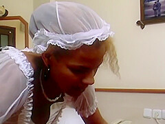 Busty Ebony Maid Getss A Big Load Of Cum In Her Mouth
