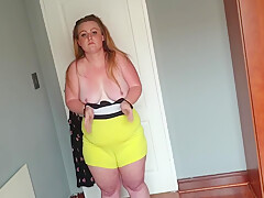 Busty Fat Slut With Big Boobs Trying On Different Clothing