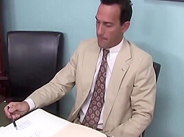 Busty Femdom Boss Disciplines Her Employee By Making Him Cum With Her Feet At Work