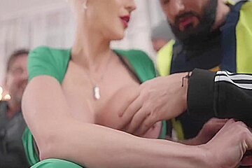 Busty Silicon Milf In Gangbang With Workers