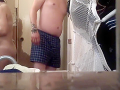 Busty brunette before and after shower