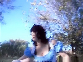 Busty brunette girlfriend dresses up and gets fucked outdoors