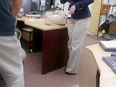 Busty pawnshop babe spreads her legs for cash