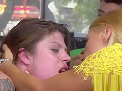 Busty slave bathing in fountain outdoor