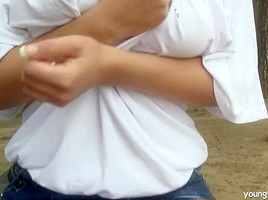 Busty teen 18+ Rita masturbate outdoors