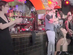 Butt plugged slave bangs in public