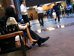 Candid Asian Business Lady Feet Shoeplay Dangling in Pumps