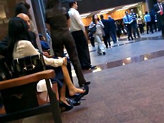 Candid Asian Business Lady Feet Shoeplay Dangling in Pumps