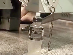 Candid Black Nylon Shoeplay Feet at Airport