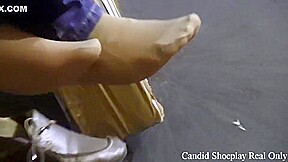 Candid Nylon Feet And Shoe Play Fetish