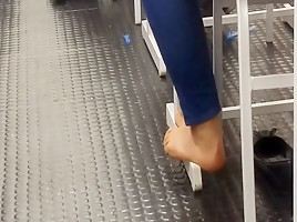 Candid blonde sexy legal age teenager 18+ feet play in classroom