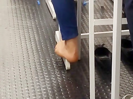 Candid blonde sexy legal age teenager 18+ feet play in classroom