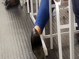 Candid blonde sexy legal age teenager 18+ feet play in classroom