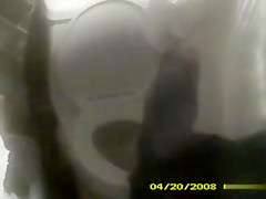 Charming lady with a white hat takes a leak