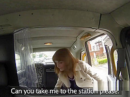 Chestnut amateur gets hairy pussy banged in fake taxi