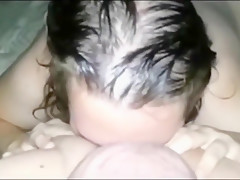 Chunky amateur lass blowing his cock