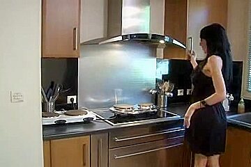 Classy Arabian bombshell gets fucked in her big kitchen