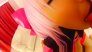 Classy Japanese woman in cosplay blowing big dick in POV