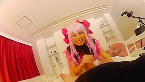Classy Japanese woman in cosplay blowing big dick in POV