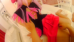 Classy Japanese woman in cosplay blowing big dick in POV