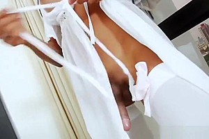 Classy asian TS babe playing with her monster cock