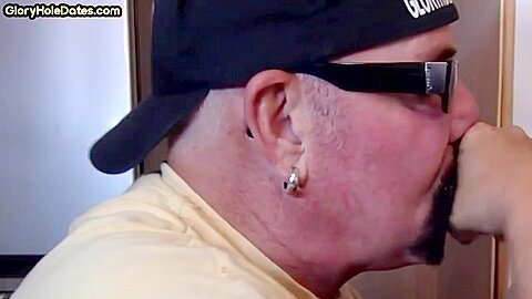 Cock starving gloryhole DILF sucks penis in homemade closeup