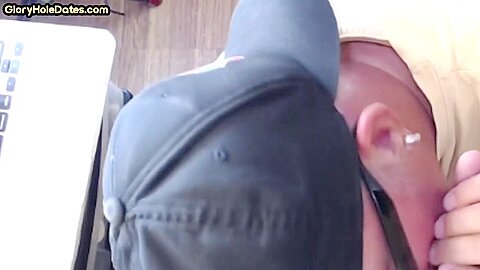 Cock starving gloryhole DILF sucks penis in homemade closeup