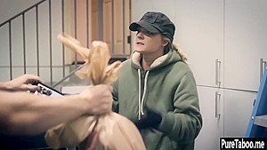 Crazy blonde MILF tricked naive guy after he seen her