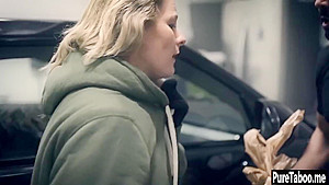 Crazy blonde MILF tricked naive guy after he seen her