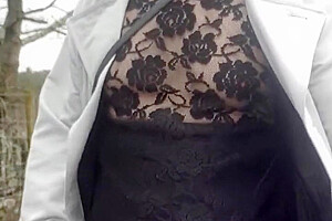 Crossdresser Takes A Walk On A Windy Lane