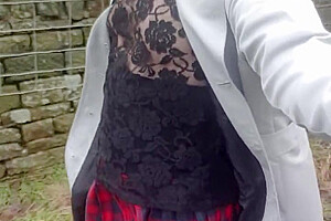 Crossdresser Takes A Walk On A Windy Lane