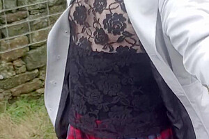 Crossdresser Takes A Walk On A Windy Lane