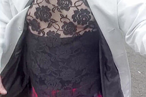 Crossdresser Takes A Walk On A Windy Lane