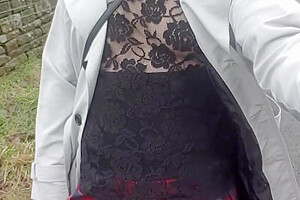 Crossdresser Takes A Walk On A Windy Lane