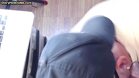 Cum greedy gloryhole DILF sucks cock in homemade closeup
