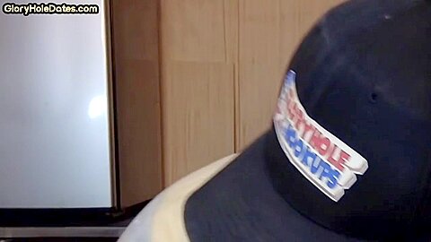 Cum greedy gloryhole DILF sucks cock in homemade closeup