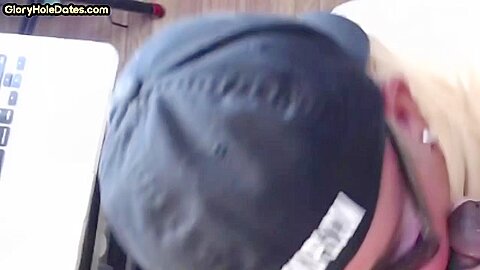 Cum greedy gloryhole DILF sucks cock in homemade closeup