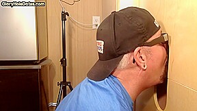 Cum loving gloryhole DILF sucks hard white rod at home