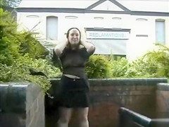 Curvy British girl gladly shows her breasts in public