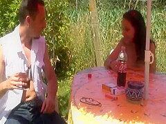 Curvy French Babe Pleasing A Cock Outdoors